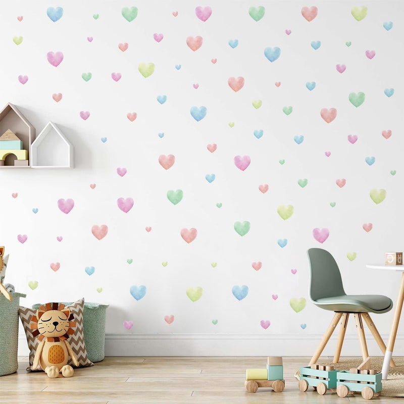 Kasubeso Watercolor Heart Wall Stickers,Colorful Heart Wall Decals,Easy to Peel and Stick Multicolor Heart Wall Decoration for Kids Bedroom Wallpapper Nursery Living Room Classroom Wall Décor - Image 3